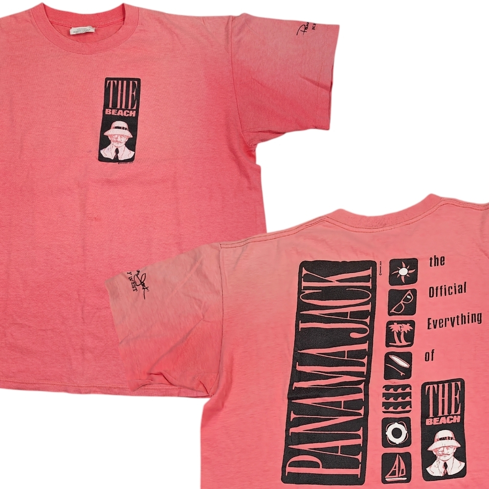 Vintage Panama Jack "The Beach" T-Shirt Mens XL Faded Coral Single Stitch USA